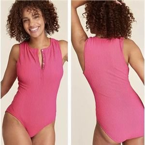 Andie Pink Ribbed One Piece Swimsuit